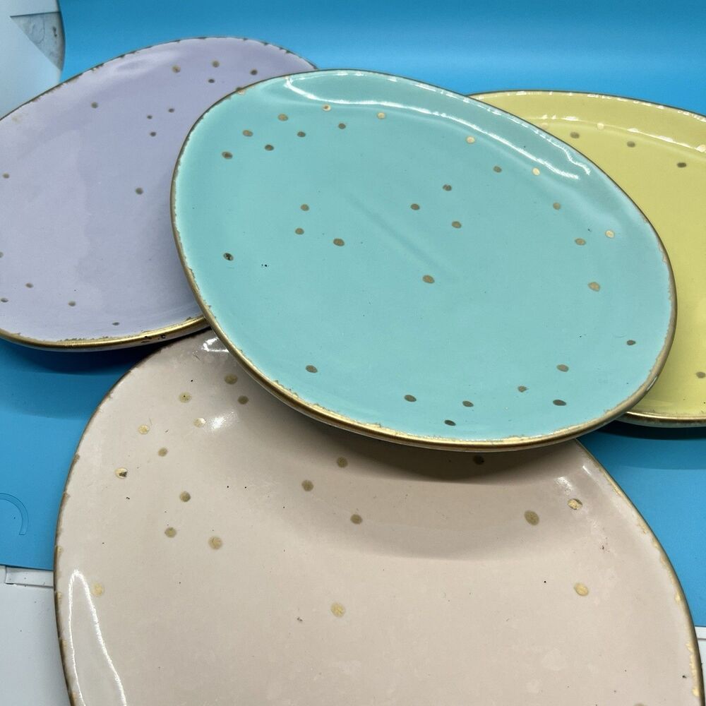 4 Cost Plus World Market Easter Golden Gold Speckle Speckled Egg Salad Plates